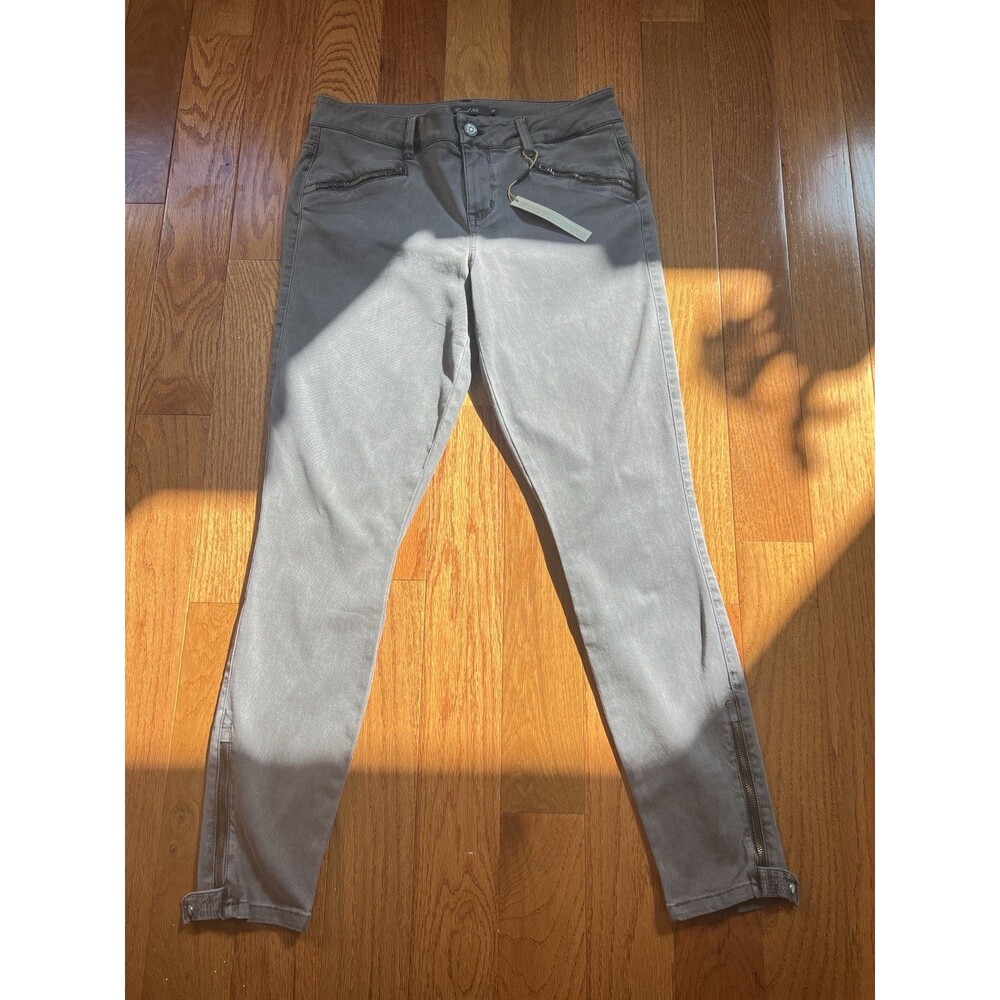 Level 99 Premium Denim Gray Skinny Jeans Ankle Side Zipper Button Details, Sz 29